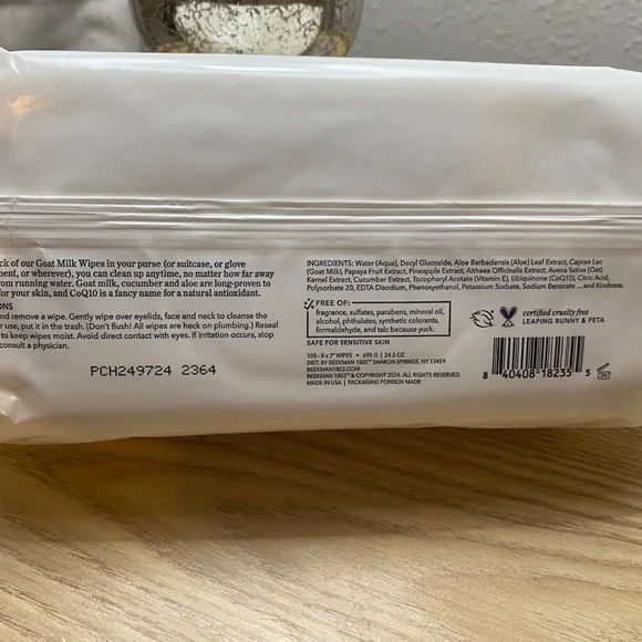 BEEKMAN 1802 Pure Goat Milk Face & Body Cleansing Wipes - Picture 3 of 3
